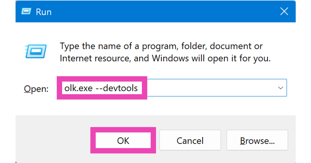 Step 2: Type the following command and hit Enter: Top 4 Ways to clear Outlook cache in Windows 10 or 11

olk.exe --devtools